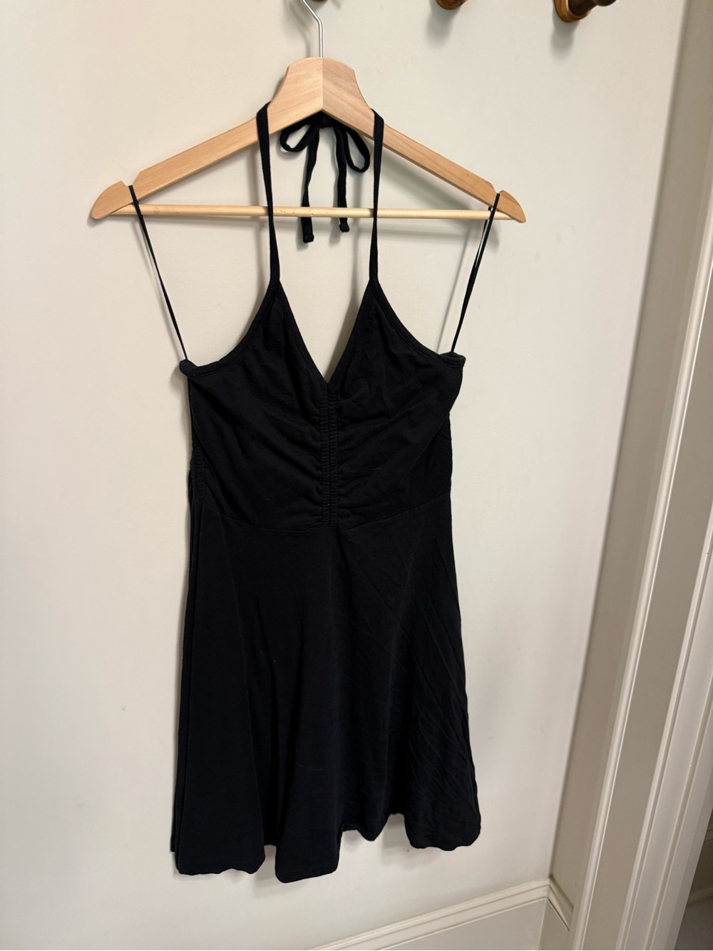 ABLE Black Spaghetti Strap Halter Mini Dress